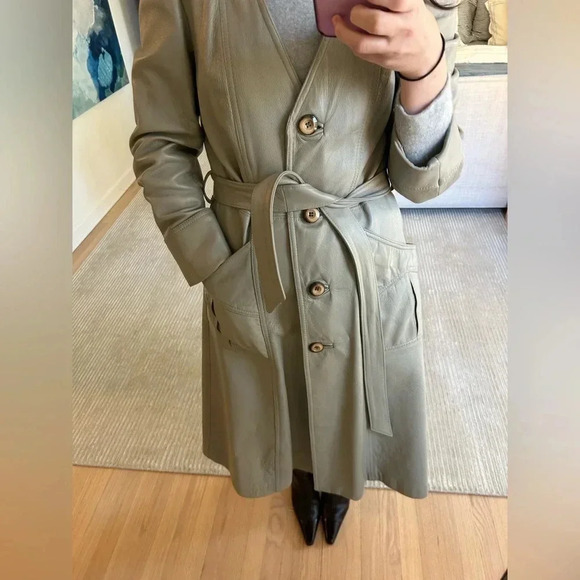 VTG AMBE GENUINE LEATHER BELTED STATEMENT TRENCH COAT S/M - Picture 10 of 11